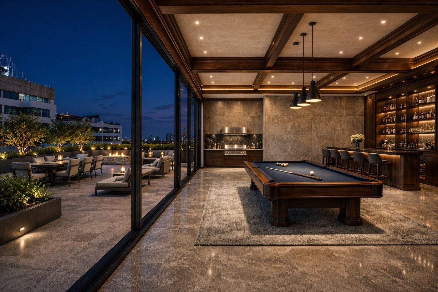 Render rooftop de noche